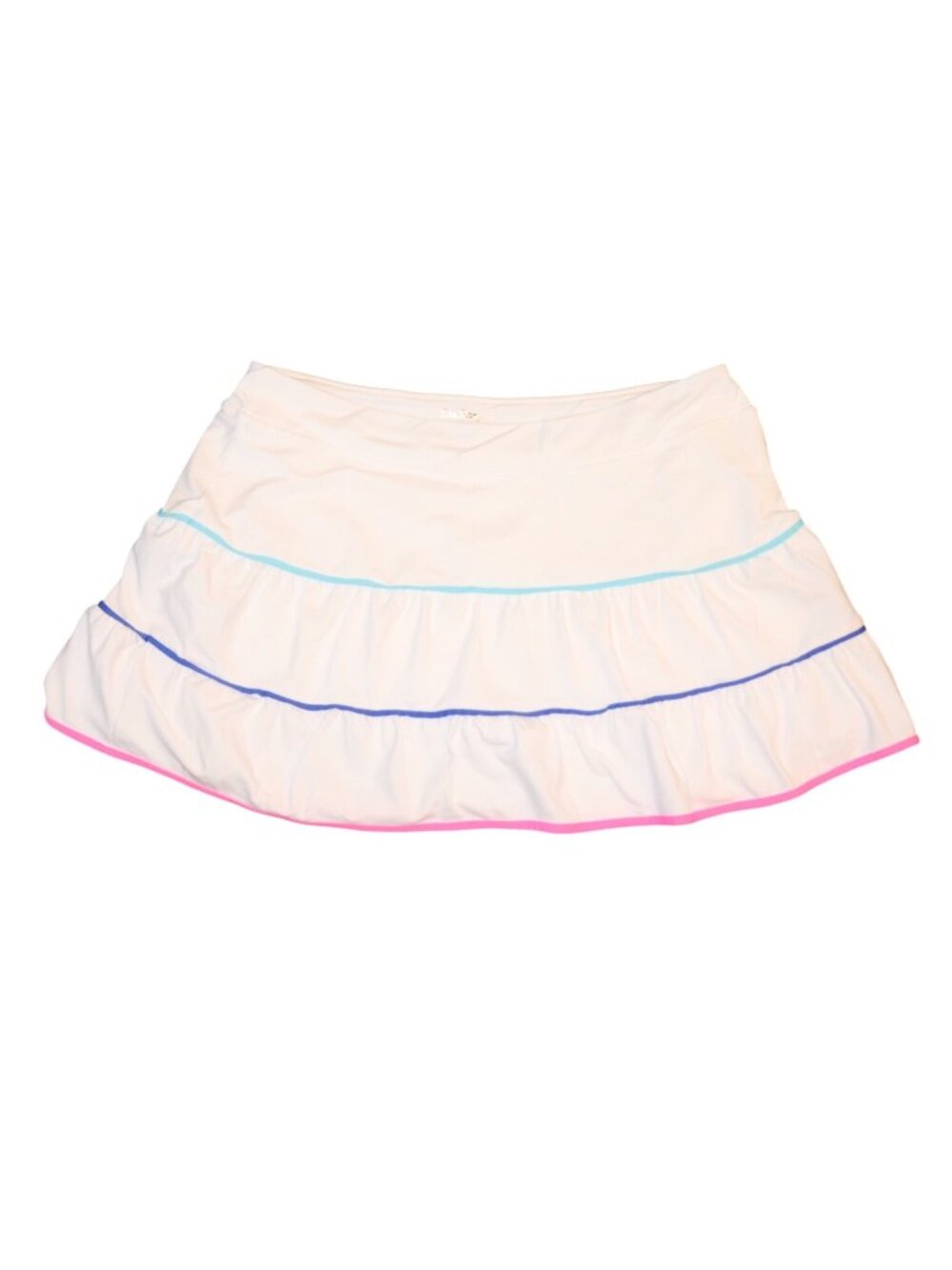 Lilly Pulitzer White Tiered Ruffle Skort with Pink, Blue and Aqua Trim